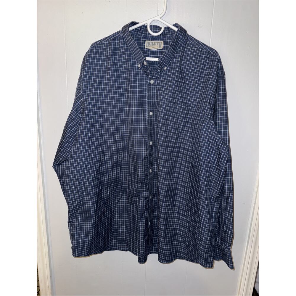 Duluth Trading Co Mens SZ XXL Button Front Blue Shirt Plaid 100% Cotton